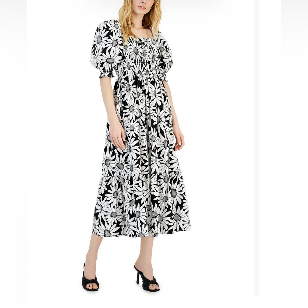 Inc black and white Floral Puff Sleeve Dress. Maxi length. Size medium.